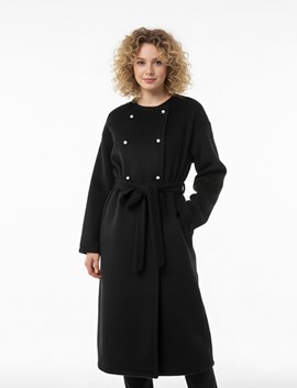 siyah inci düğmeli kaban, actueltekstil,wholesale,kaban,kürk,toptansatış,toptankadıngiyim,toptan kadın giyim