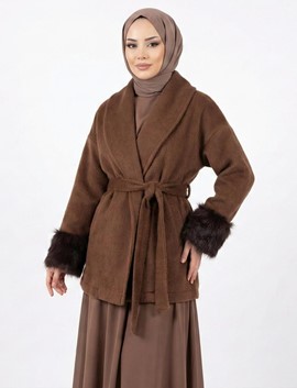 kahverengi kol kürklü kaban, kolkürklükaban,kaban,kürk,toptansatış,wholesale