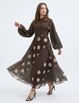 Balon Kol Düğmeli Elbise